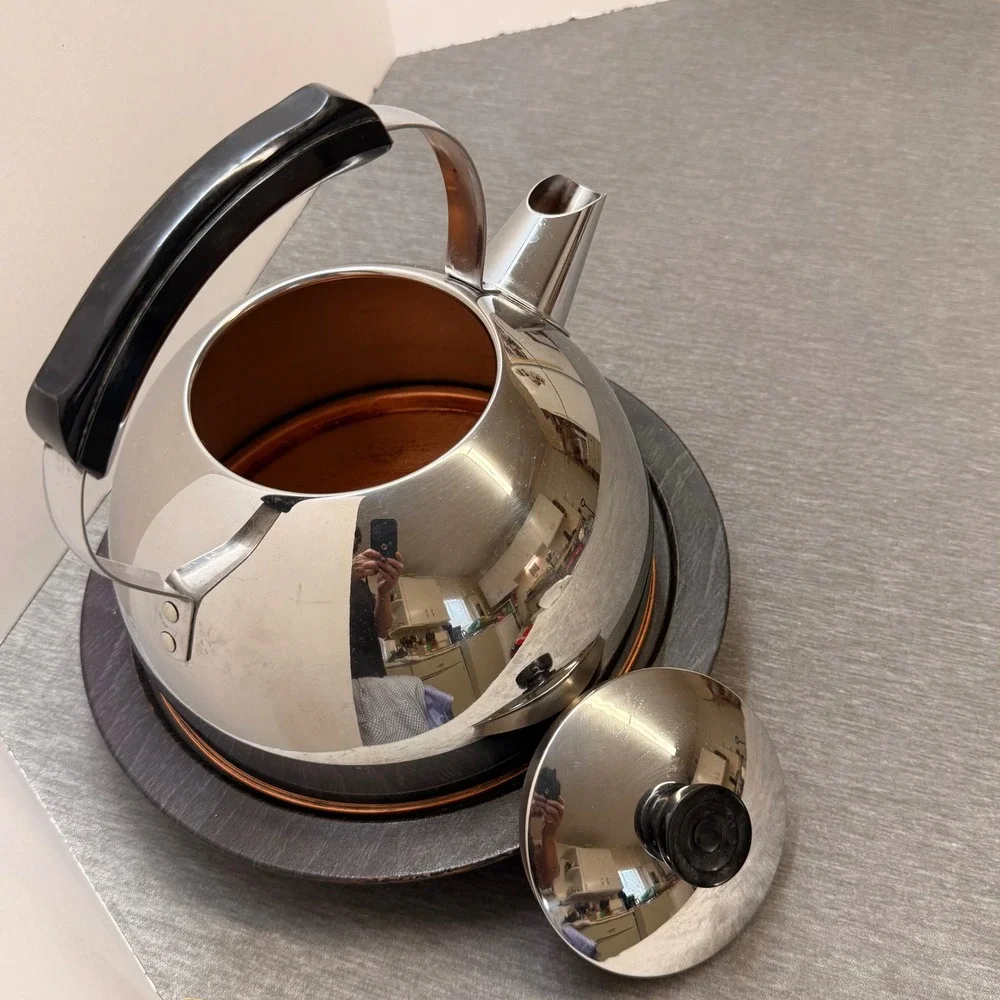 VTG Revere Ware 1801 Copper Bottom XL Tea Kettle Stainless Steel USA '80  5 QT